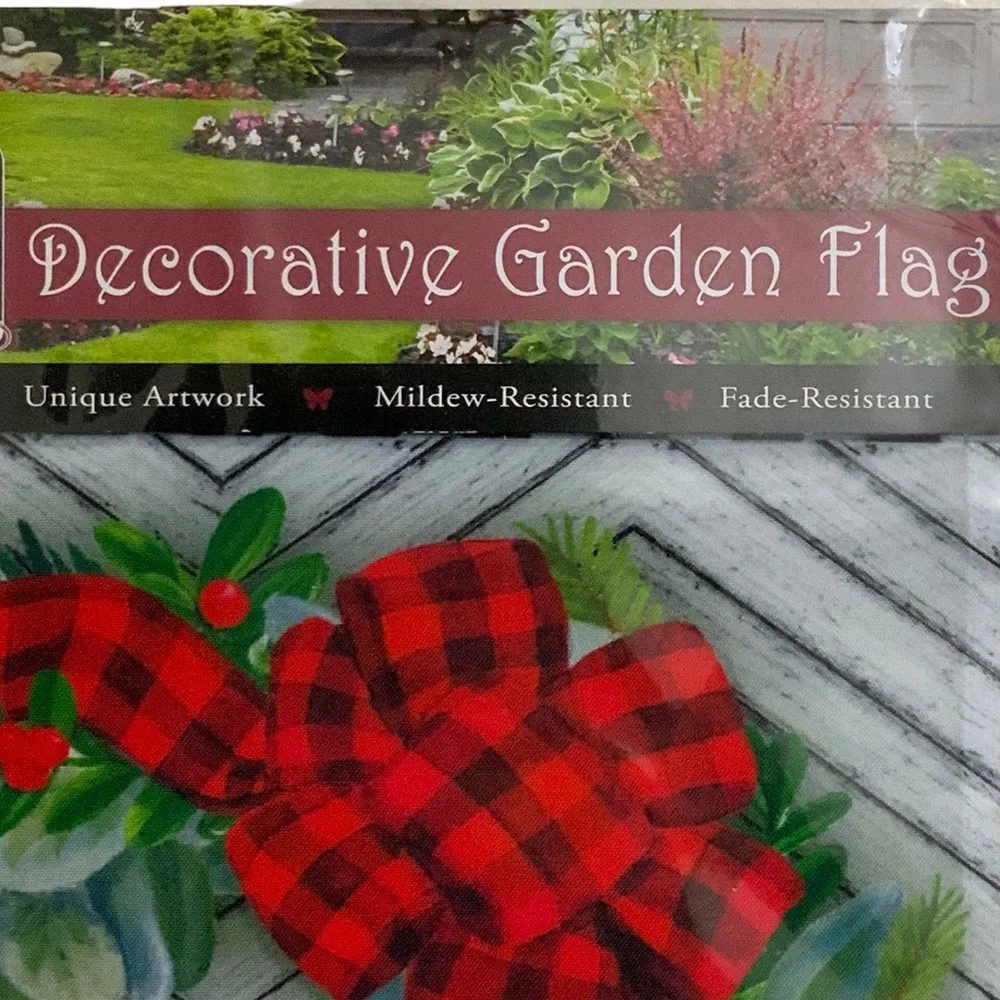 Winter Wreath Garden Flag Buffalo Check Christmas All Weather 12.5 in X 18 in - Picture 7 of 13